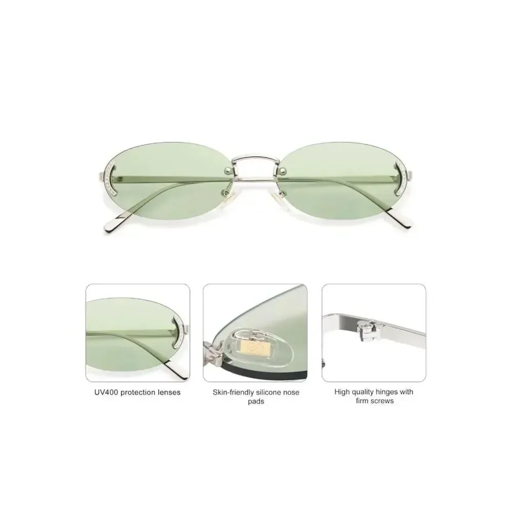 Green lens Retro Oval Sunglasses